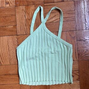 Zara thick ribbed neon pastel green halter